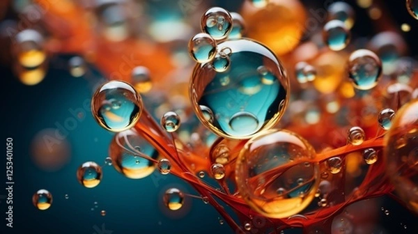Fototapeta Bubbles in a viscous liquid illustrating molecular configurations under magnification