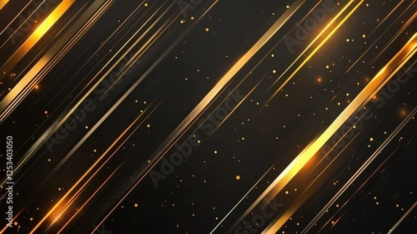 Obraz Golden streaks illuminate a dark backdrop, creating a dynamic, luxurious feel. Shimmering specks add depth. Abstract design concept with elegance and light.