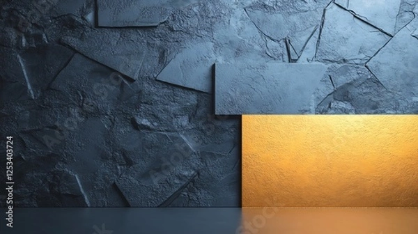 Obraz Dark stone wall contrasts warm gold panel dramatic lighting. AI Generated