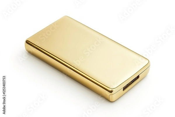 Fototapeta Luxury Gold Power Bank: Elegant Rechargeable Battery. Sleek, modern design. Premium quality portable charger. Perfect for travel, business, or everyday use. Solid gold rectangular shape with rounded  
