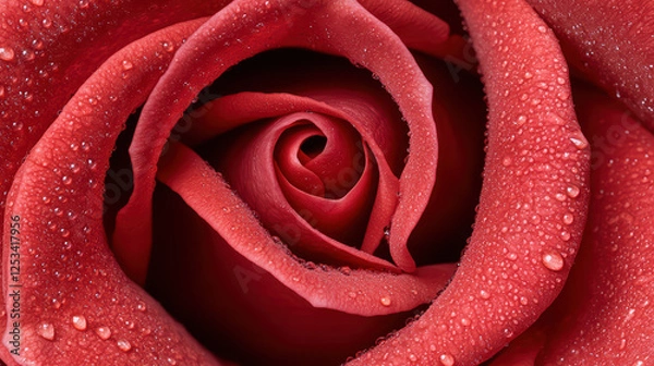 Fototapeta close up of red rose with water droplets.