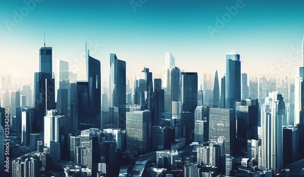 Fototapeta modern business city skyline futuristic background with skyscrapers panoramic view