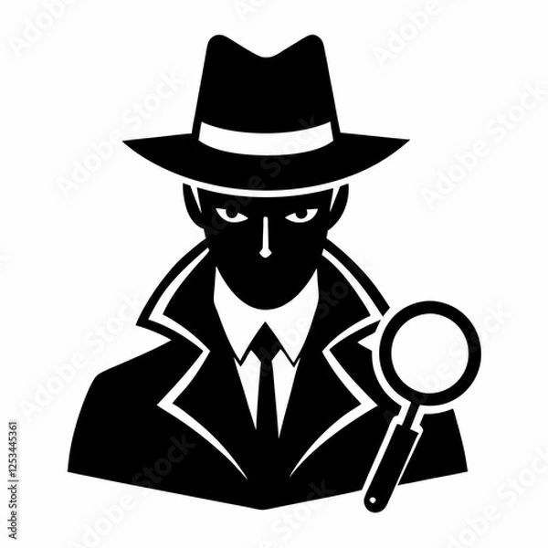Obraz Shadowy Detective: Unveiling Secrets with Magnifying Glass and Fedora Hat. Mysterious Investigation 