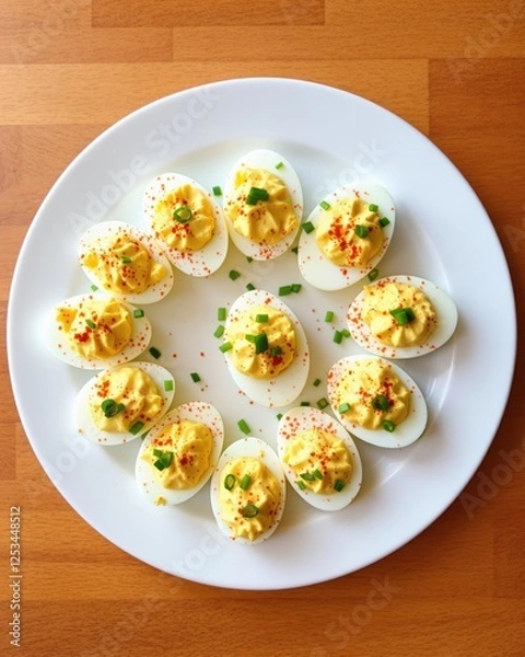 Fototapeta Deviled Eggs Garnish with Paprika and Chives
