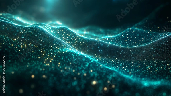 Fototapeta mesmerizing abstract background featuring glowing waves of light and particles, creating sense of depth and tranquility. shimmering effect evokes feeling of wonder and beauty
