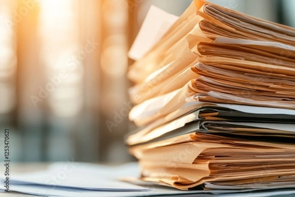 Fototapeta A legal specialist reviewing case documents in a law office, preparing for court