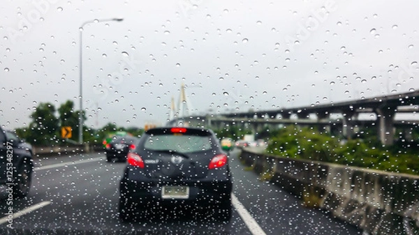 Obraz the Rain drop on the windscreen car on the road