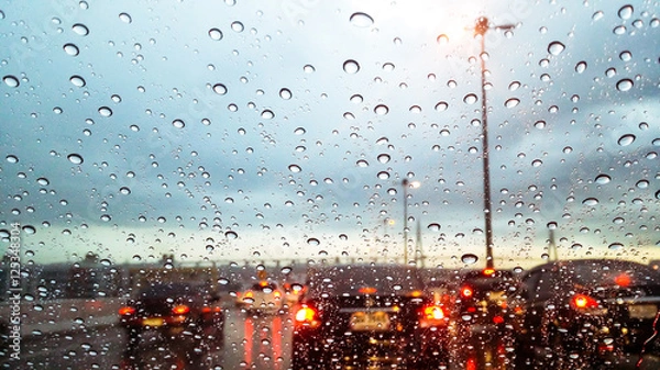Obraz the Rain drop on the windscreen car on the road