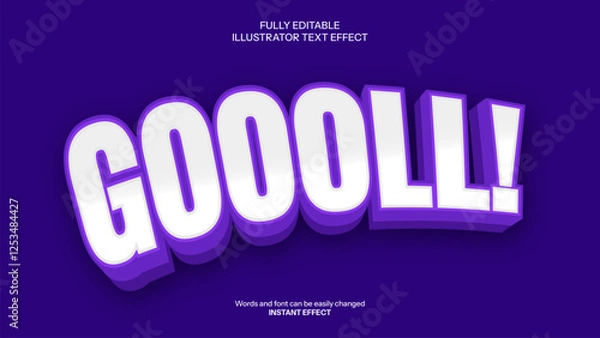 Fototapeta Editable GOOOLL! 3D Vector Text Effect with Bold Purple Shadows, Perfect for Sports-Themed Typography, Branding, and Energetic Graphic Design