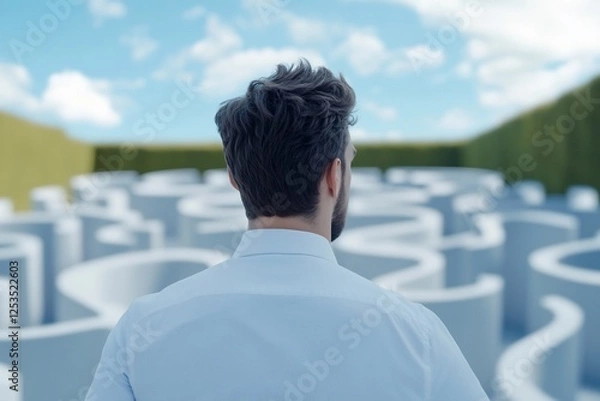Fototapeta Man facing maze, decision, challenge
