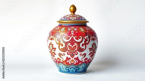 Fototapeta Metallic Glamour: Painted Patterns Adorn Ornate Porcelain Pot