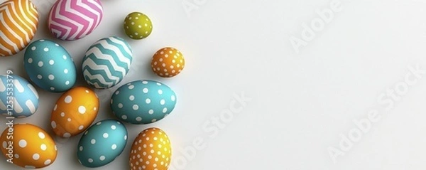 Fototapeta Colorful Easter Eggs with Various Patterns on Light Background