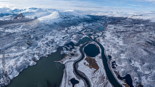 Fototapeta Snow capped mountains in the beautiful north