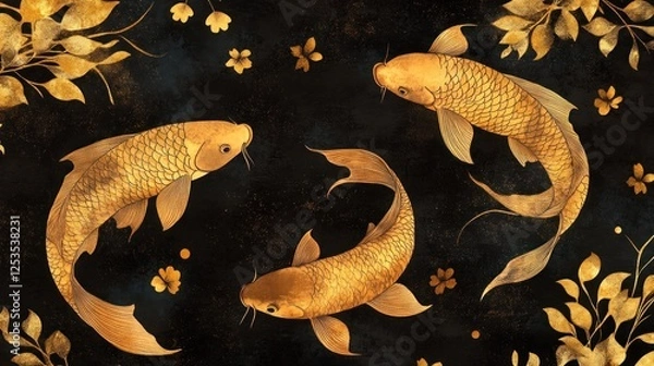 Obraz Golden Koi Fish in Elegant Dark Background