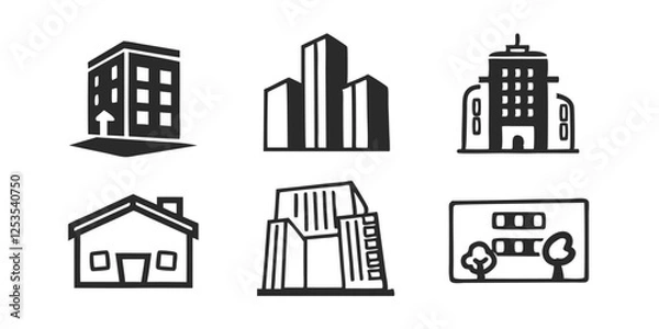 Fototapeta Building Icon Vector Set – Apartment, Skyscraper, and Architecture Symbols