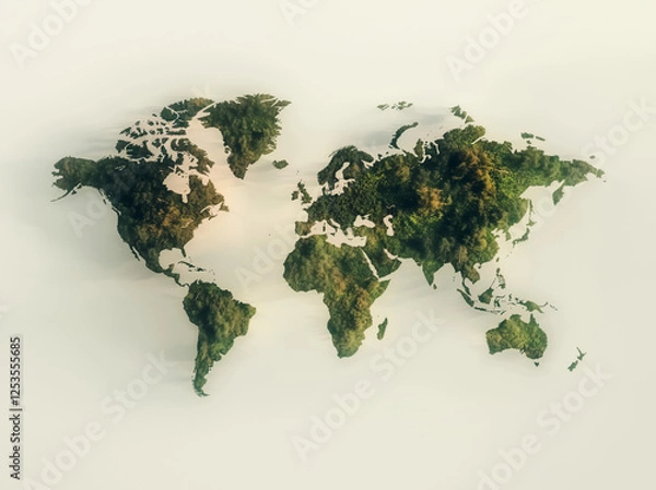 Fototapeta World map with textured green continents
