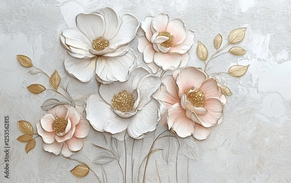 Obraz Stunning white and pink flower design with gold detailing and elegant texture for sophisticated home decor and artistic interior design