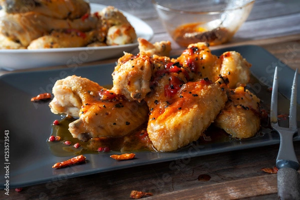 Obraz Chicken Wings selber machen mit scharfer Sauce