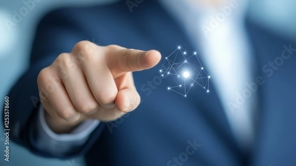 Fototapeta Businessman connecting global network, symbol of strategic partnerships and innovation in technology