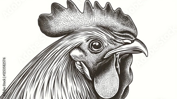 Fototapeta Detailed illustration of a rooster's head showcasing intricate feathers and features