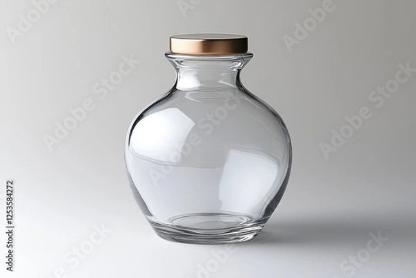 Fototapeta Empty glass jar with copper lid on white background, ideal for product displays