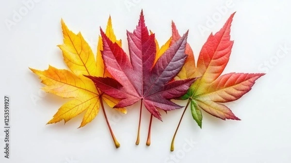 Fototapeta Pile of autumn colored leaves isolated on white background, including different maple leaves