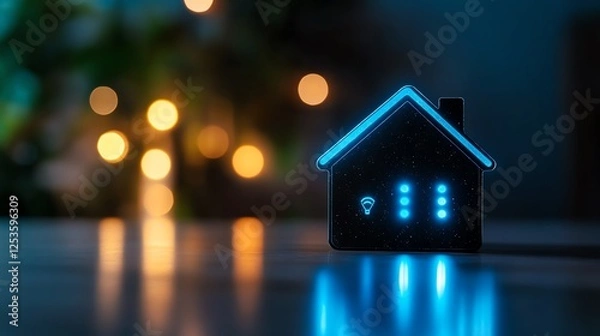 Fototapeta Modern smart home device glowing in darkness.