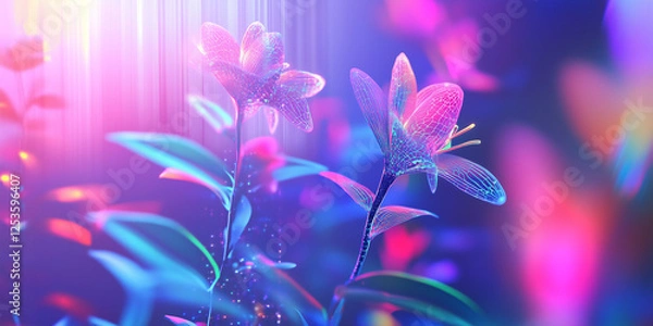 Fototapeta Vibrant spring flowers with glowing neon colors