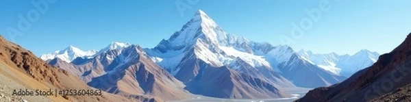 Obraz Snow-capped mountain peak in Leh Ladakh landscape, mountain range, rocky terrain, trek