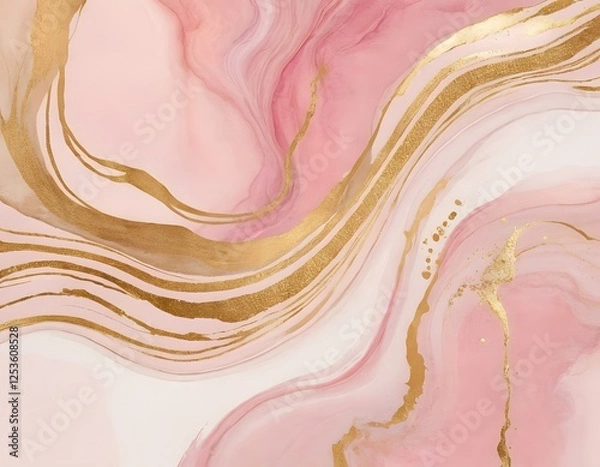 Fototapeta abstract premium luxury marble watercolor ink background with mix gold green and pink waves