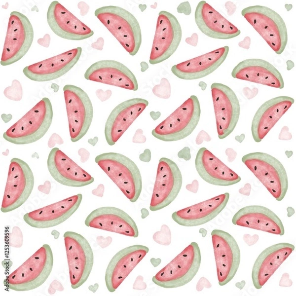 Obraz Watercolor hand drawn colorful watermelon seamless pattern