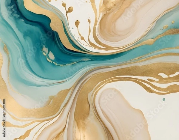 Fototapeta abstract premium luxury marble watercolor ink background with mix gold green and pink waves