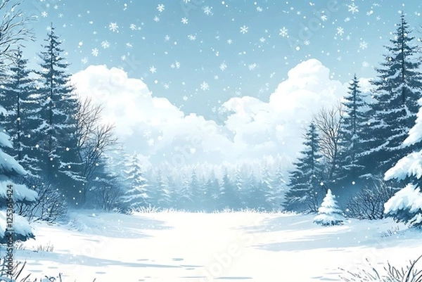 Fototapeta Winter Wonderland Snowy Forest Background Illustration