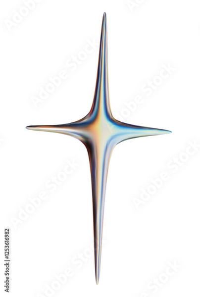 Fototapeta Vector illustration star. 3D render holographic abstract chrome star