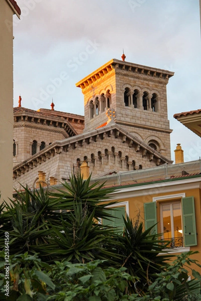 Fototapeta evening view of the architecture of St Nicholas Cathedral (Monaco)