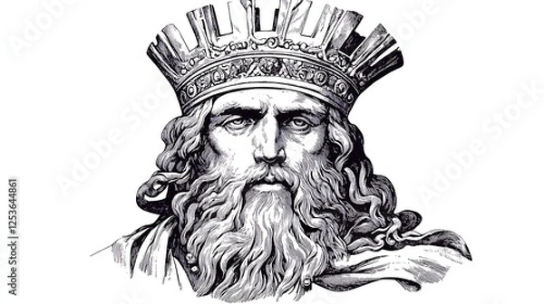 Fototapeta Portrait of a regal figure with a crown, conveying authority and wisdom, set against a plain background
