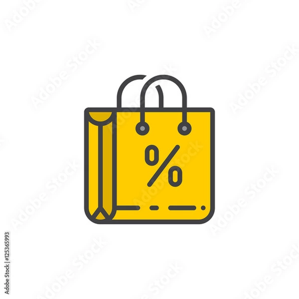 Fototapeta Discount, shopping bag line icon, filled outline vector sign, linear colorful pictogram isolated on white. logo illustration
