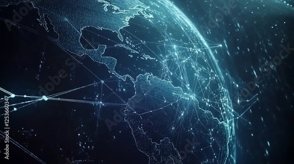 Fototapeta Global Network Connections Represented by a Digital Earth Visual Display