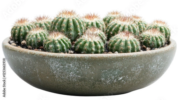 Fototapeta Decorative Green Cactus Arrangement in Round Stone Planter
