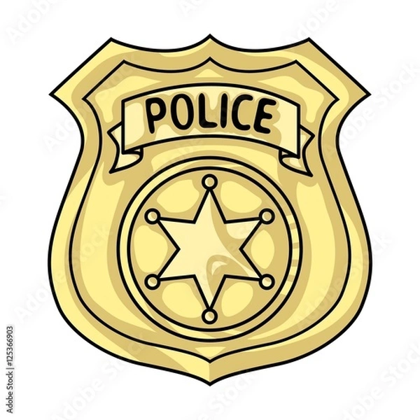Obraz Police officer badge icon in cartoon style isolated on white background. Crime symbol stock vector illustration.