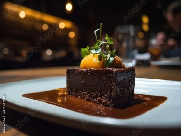 Fototapeta Indulge in Malva Pudding with Amarula Ice Cream A Dessert Combination to Savor in a Cozy Atmosphere