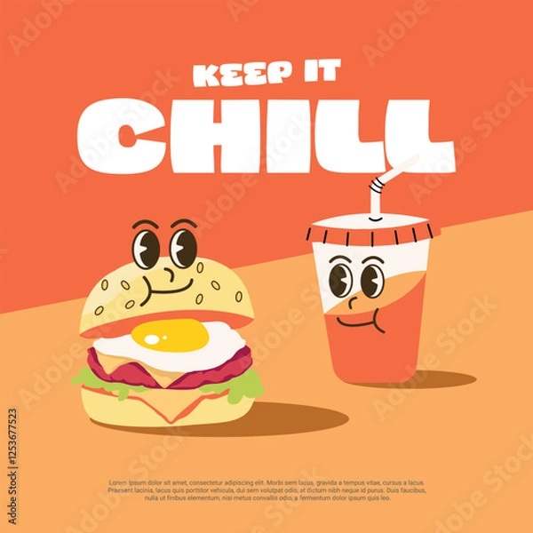 Fototapeta flat design illustration poster. burger and drink character