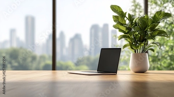 Obraz Laptop city view workspace