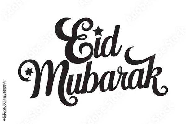 Fototapeta Eid Mubarak text with crescent moon and star design. Vector illustration