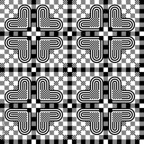 Obraz Black and white seamless  check pattern with floral elements