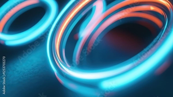 Fototapeta Abstract Glowing Circles In Vibrant Colors  Keywords  abstract,circles,glowing,light,blue,orange,neo
