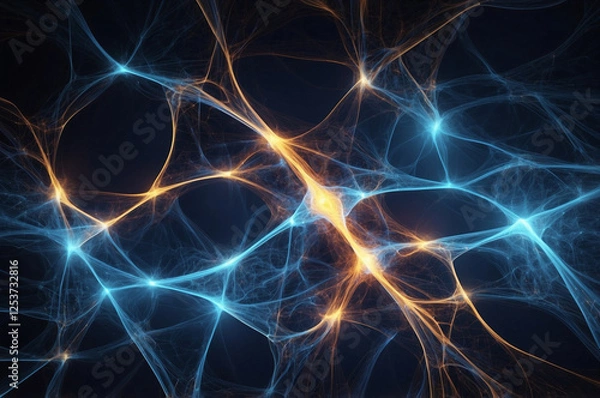 Fototapeta Vivid Abstract Illustration of Energy Flow in a Glowing Blue Neural Network with Dynamic Interconnected Pathways