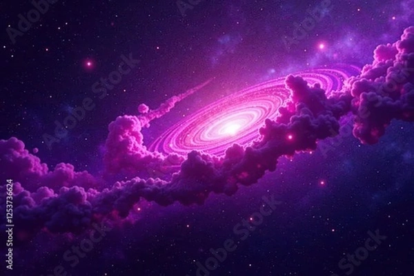 Fototapeta Swirling purple dust in a vast nebula backdrop, purple, pink, nebula