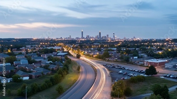 Obraz City skyline twilight highway view.