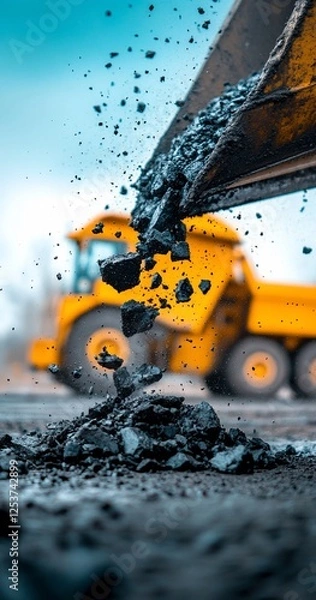 Obraz Coal mining, truck loading, heavy machinery, industrial site, energy production.